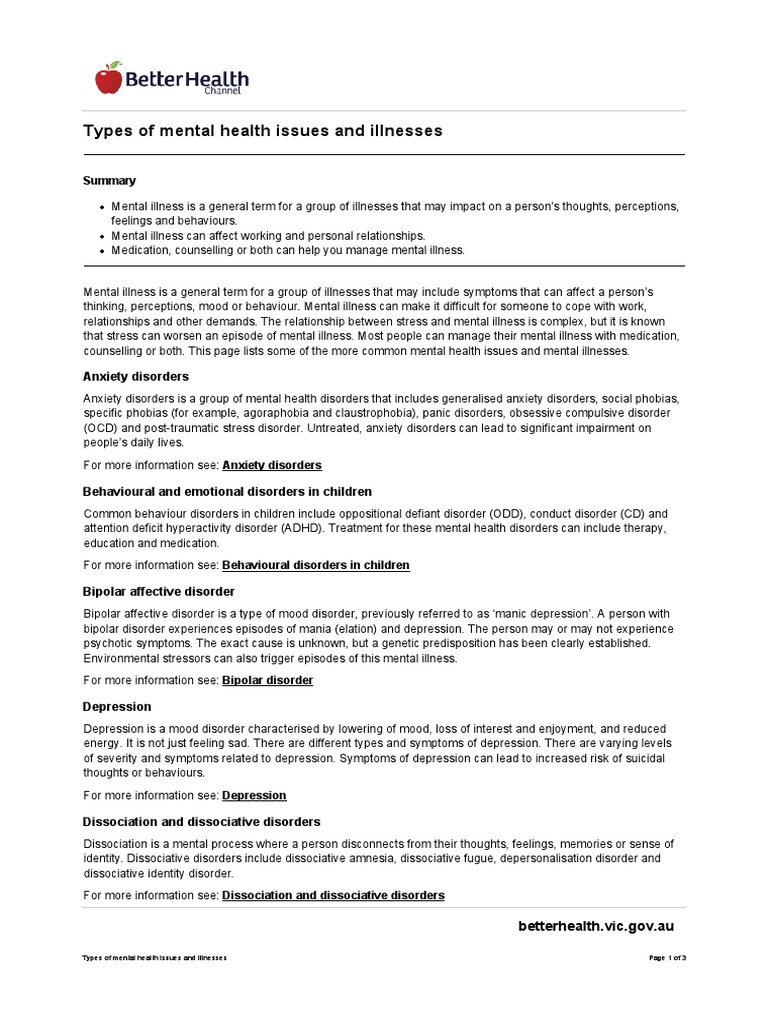 Types of Mental Health Issues and Illnesses: Anxiety Disorders | PDF ...