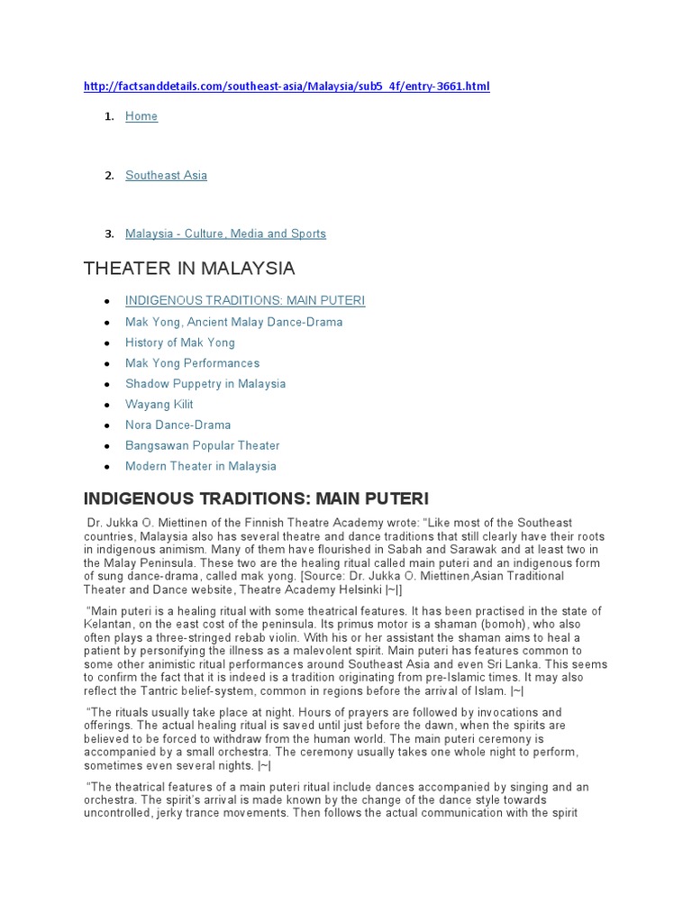 Malaysian Theater: Main Puteri & Mak Yong | PDF | Performing Arts | Theatre