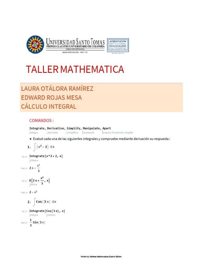Integral Calculus with Mathematica Commands | PDF | Mathematical ...