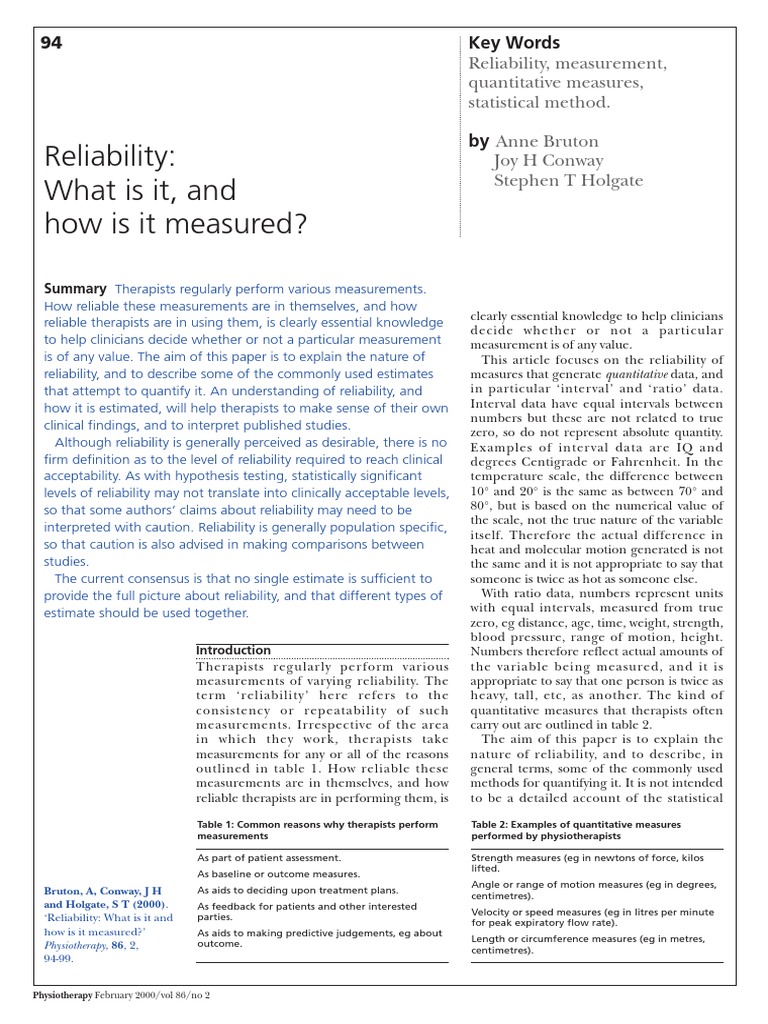 Reliability: What Is It, and How Is It Measured?: 94 Key Words | PDF ...