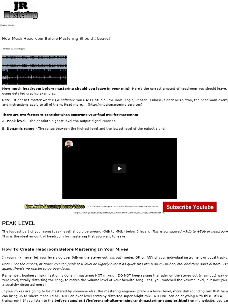 How Much Headroom Before Mastering Should I Leave PDF Acoustics