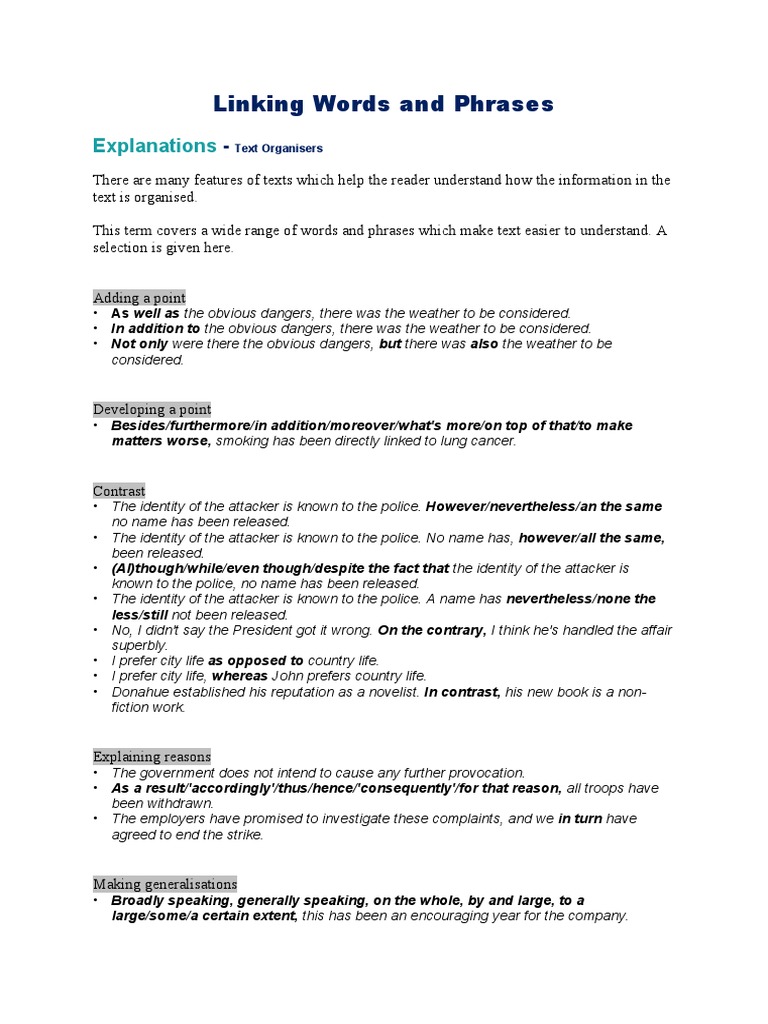 Essential Linking Words and Phrases | PDF | Banks | Truth