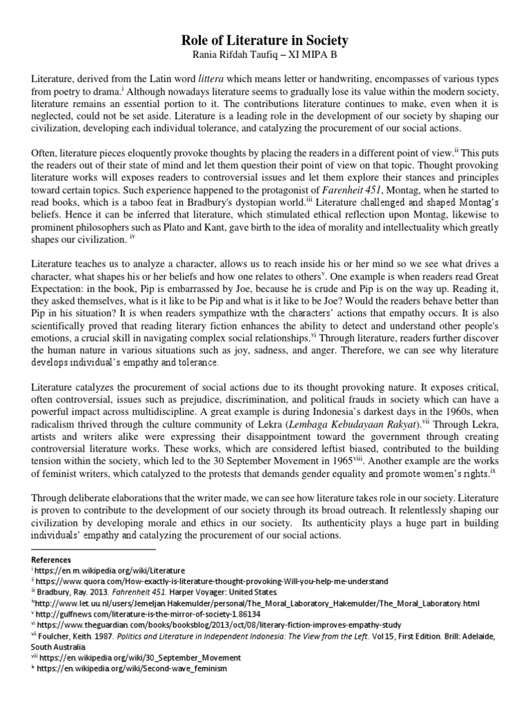 Literature's Role in Shaping Society | PDF | Empathy | Philosophical ...