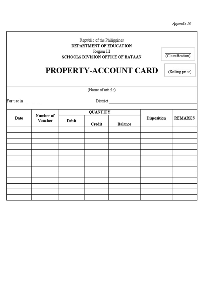 Property Account Card Template | PDF