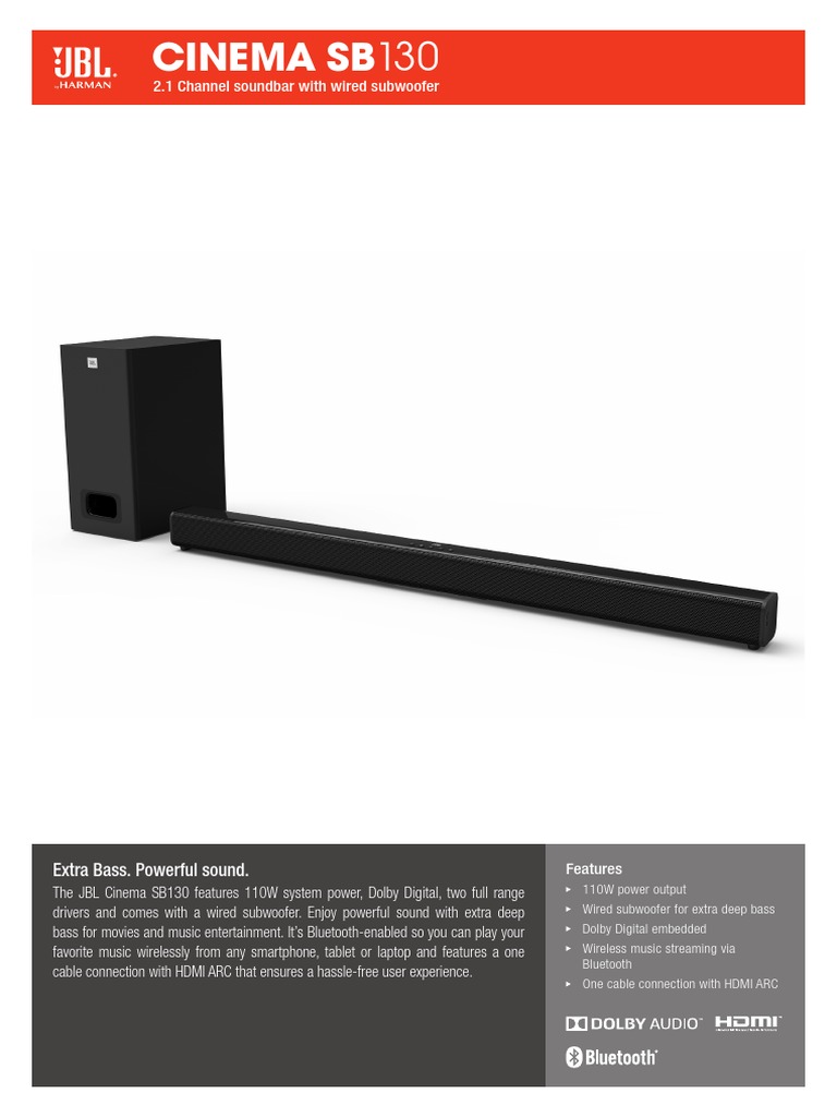 Cinema Sb130: 2.1 Channel Soundbar With Wired Subwoofer | PDF ...
