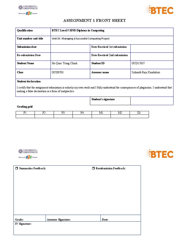 BTEC HND Computing Project Management Guide | PDF | Project Management ...