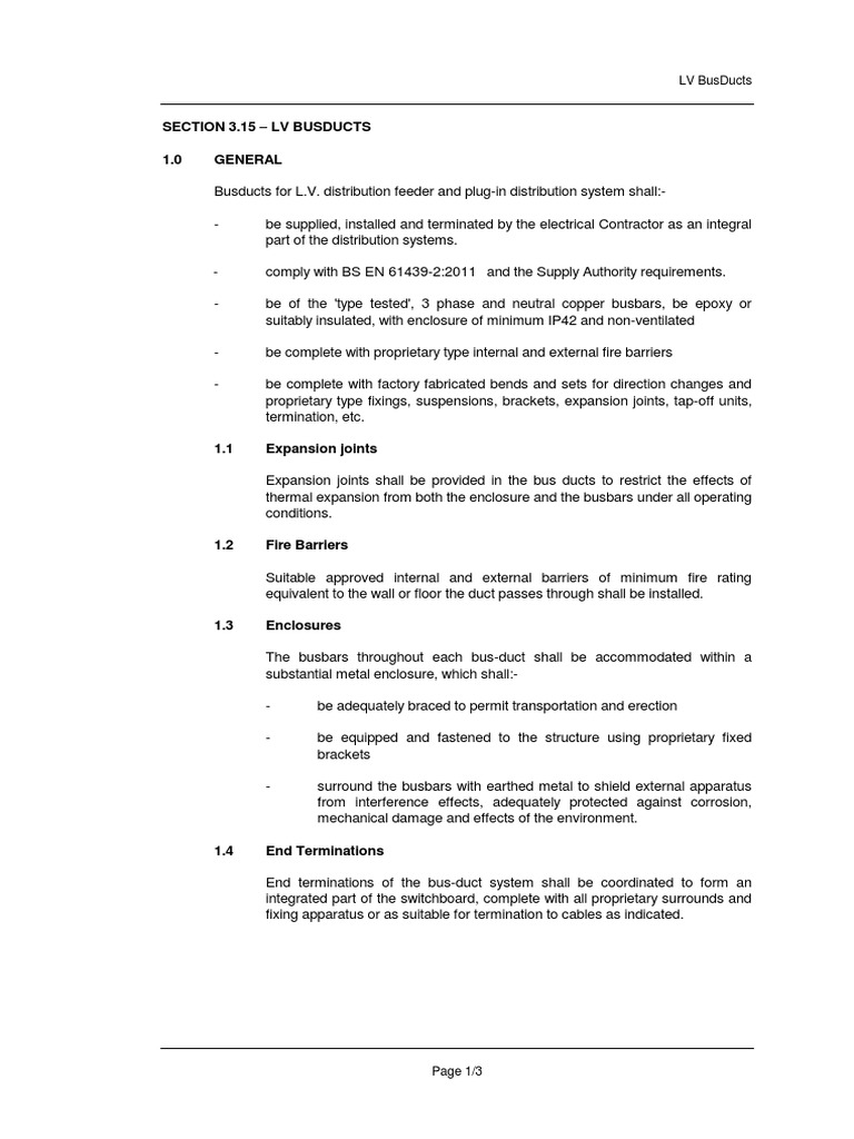LV BusDuct Specifications and Requirements | PDF | Duct (Flow ...