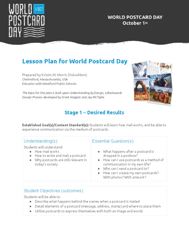 Lesson Plan World Postcard Day PDF Postcard Lesson Plan