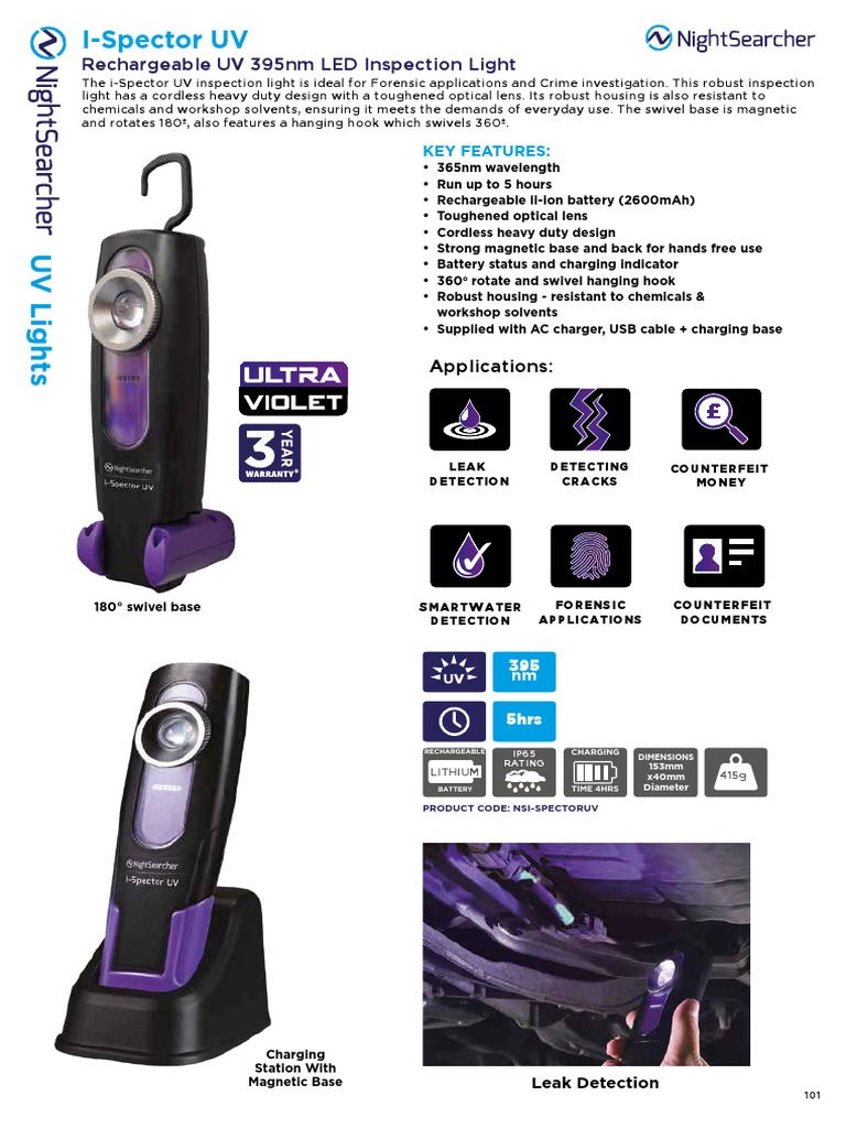 UV Inspection Light for Forensic Use | PDF | Rechargeable Battery ...