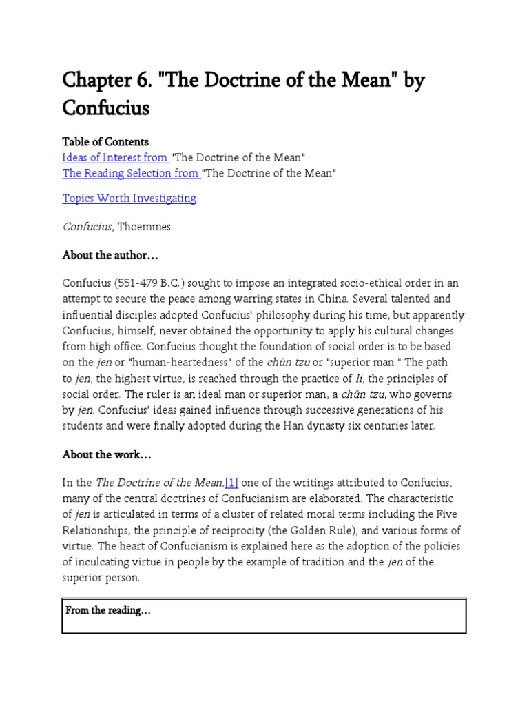 Doctrine Of The Mean Confucius