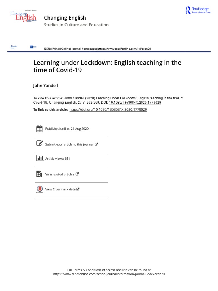 Learning Under Lockdown English Teaching in The Time of Covid 19 | PDF ...