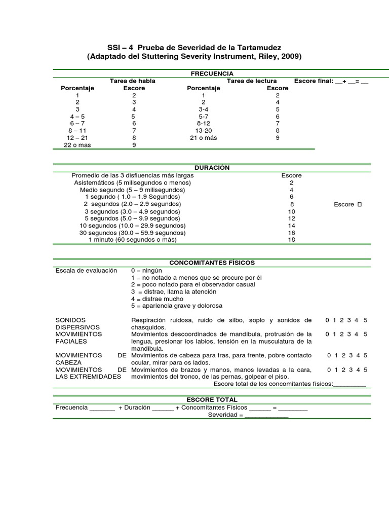 SSI-4: Evaluación de Severidad de Tartamudez | PDF