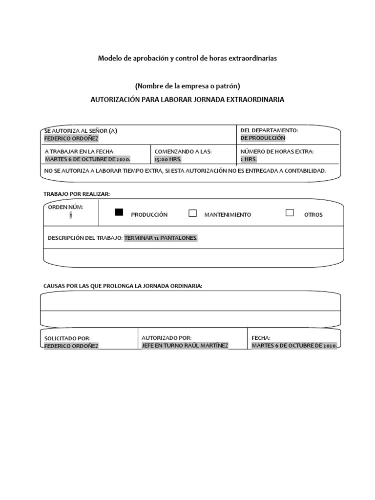 Autorización de Horas Extraordinarias 6-Oct-2020 | PDF | Violencia