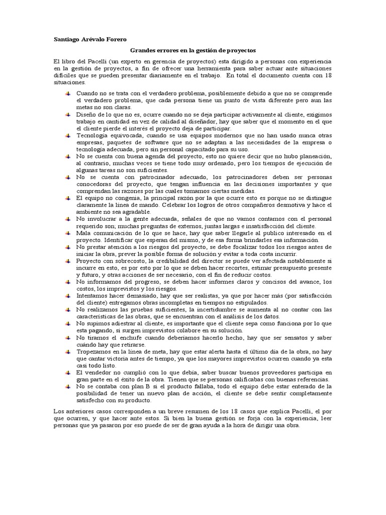 Errores Comunes en Gestión de Proyectos | PDF | Software | Business