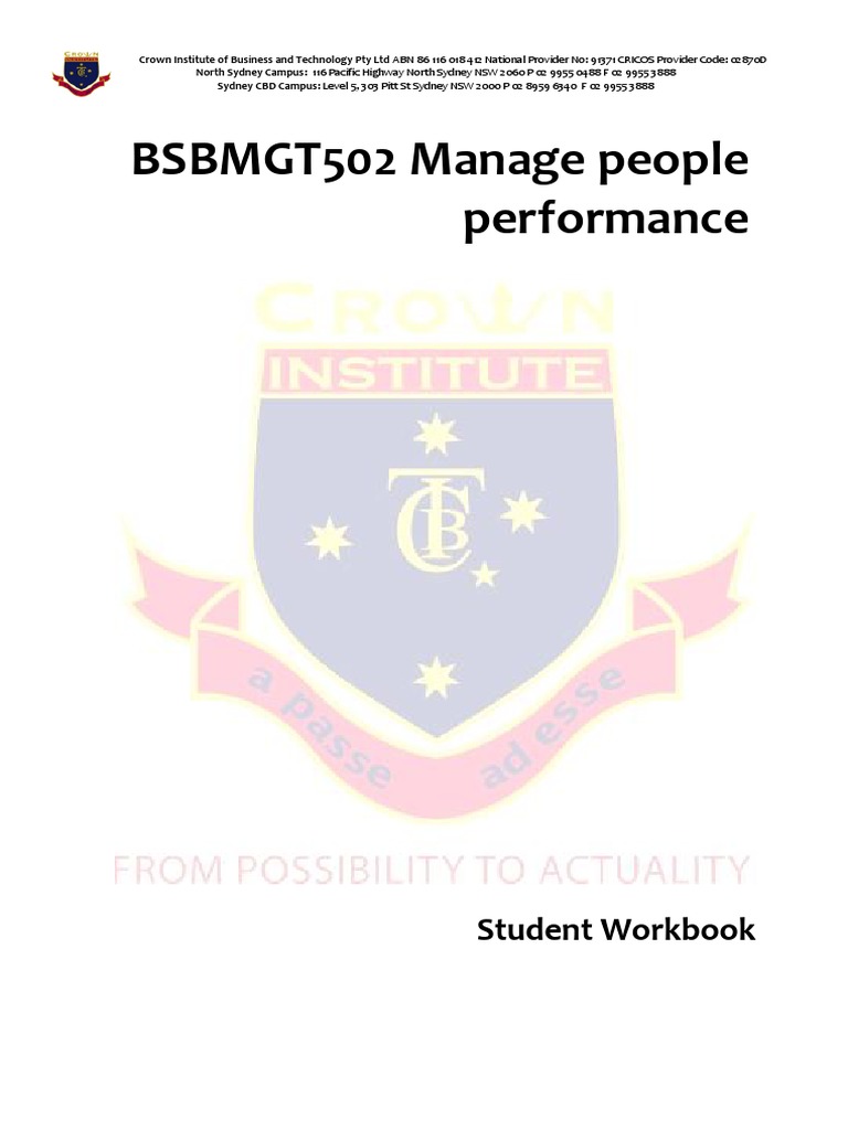 BSBMGT502 Manage People Performance Student Workbook v1.0 | PDF ...