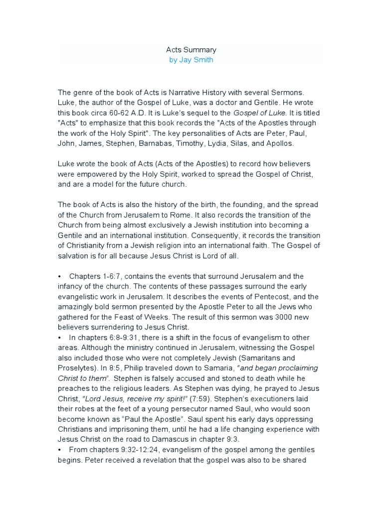 Book Of Acts Summary Pdf Acts Of The Apostles Paul The Apostle