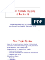 Part of Speech Tagging (Chapter 5) : Adapted From Kathy Mccoy'S Presentation Downloaded From The Web, September 2010