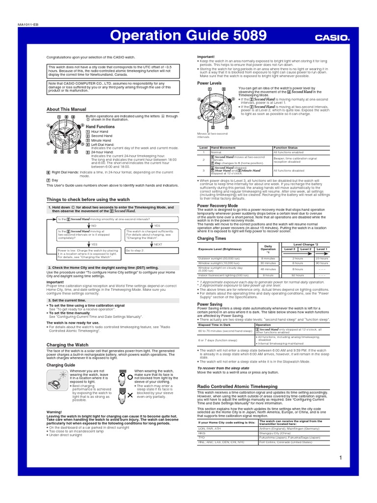 Casio 5089 Watch User Manual | PDF | Daylight Saving Time | Clock