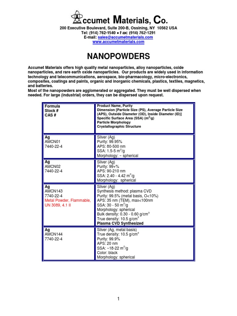 Ccumet Aterials, O. Metal Powder, Flammable, UN 3089, 4.1 II PDF
