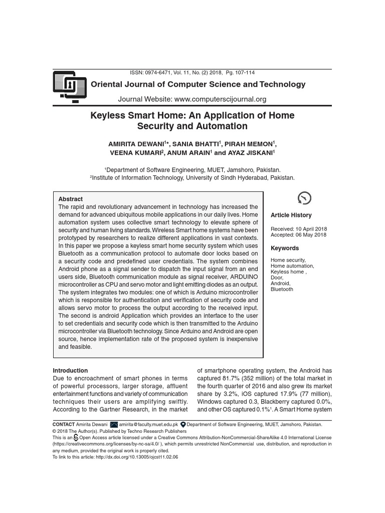 Keyless Smart Home: An Application of Home Security and Automation ...
