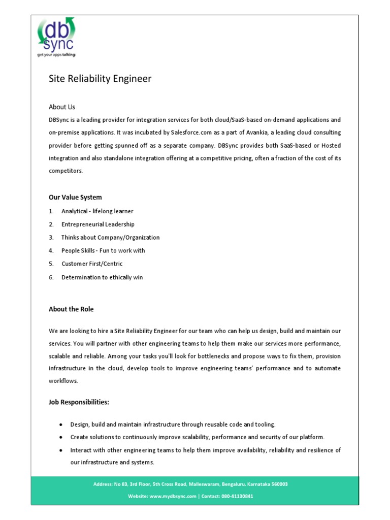 Site Reliability Engineer at DBSync | PDF | Cloud Computing ...