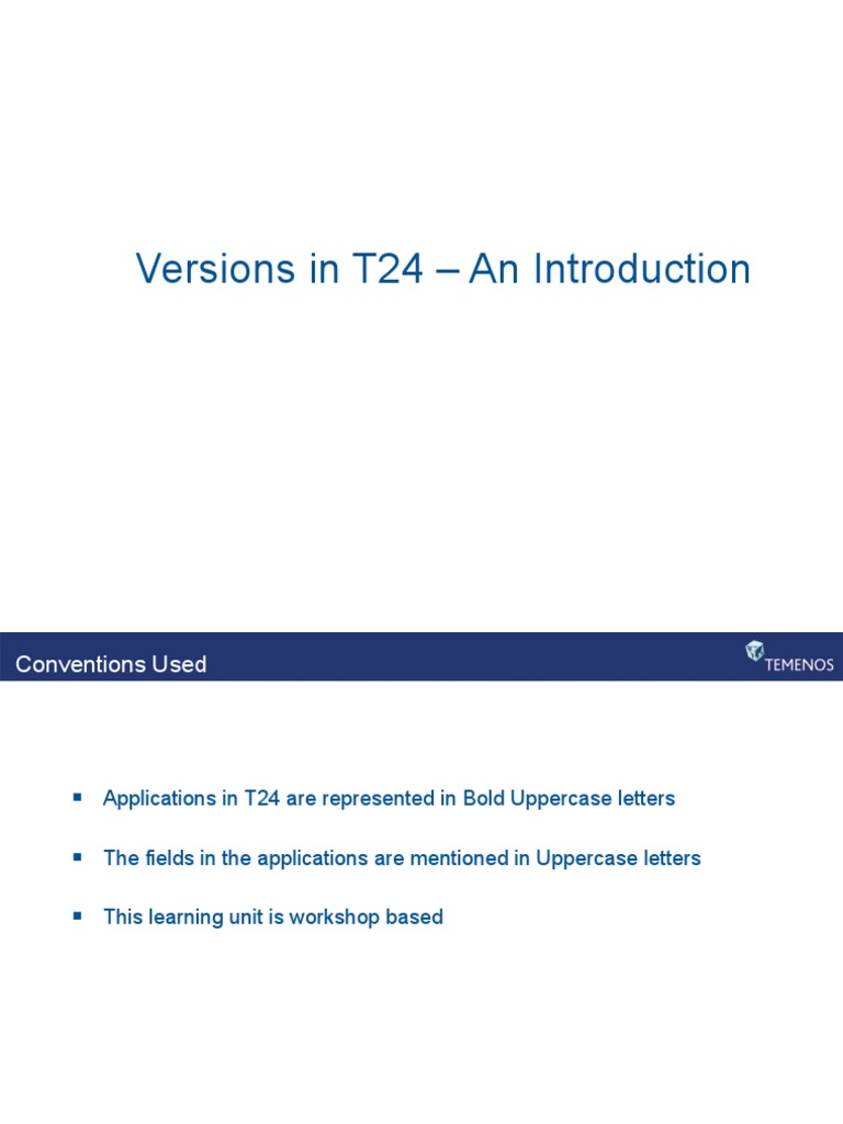 Versions In T24 An Introduction Pdf Computing Software