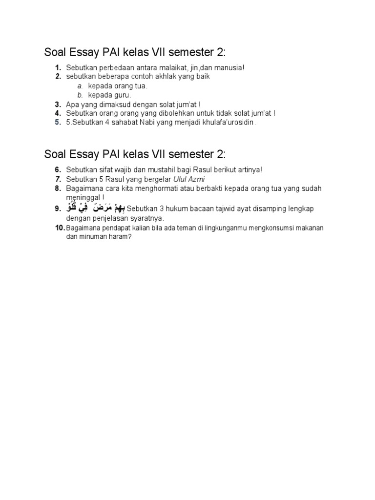 Soal Essay Pai Kelas Vii Semester 2 Pdf