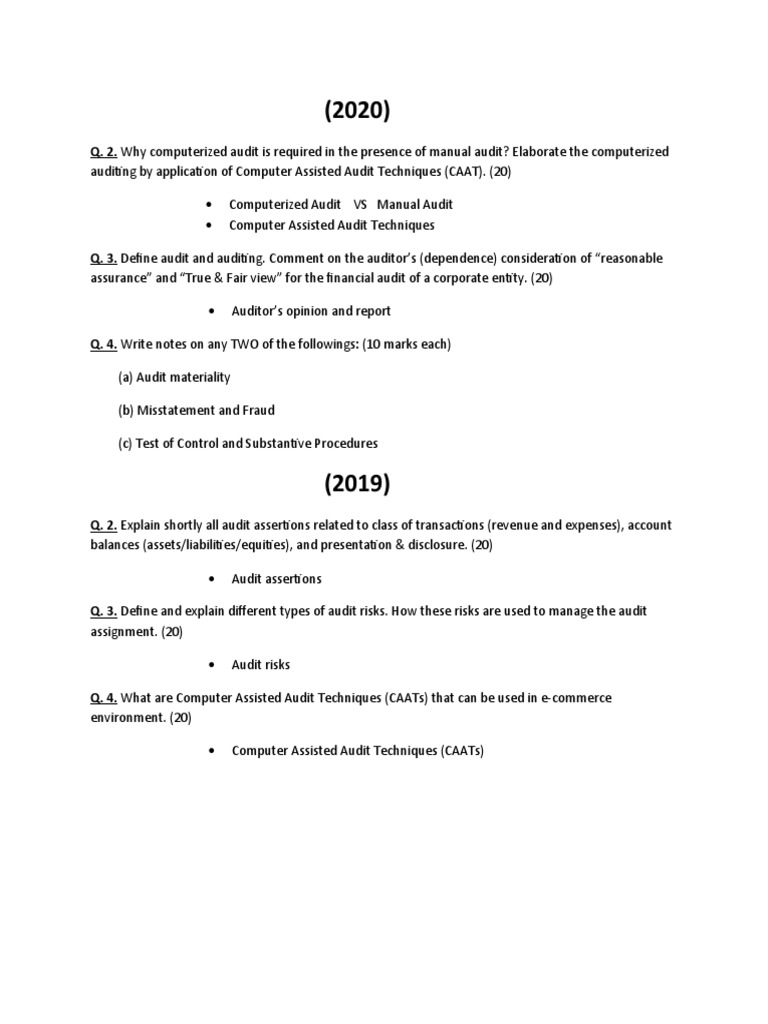 Auditing Past Paper Questions | PDF | Financial Audit | Internal Control