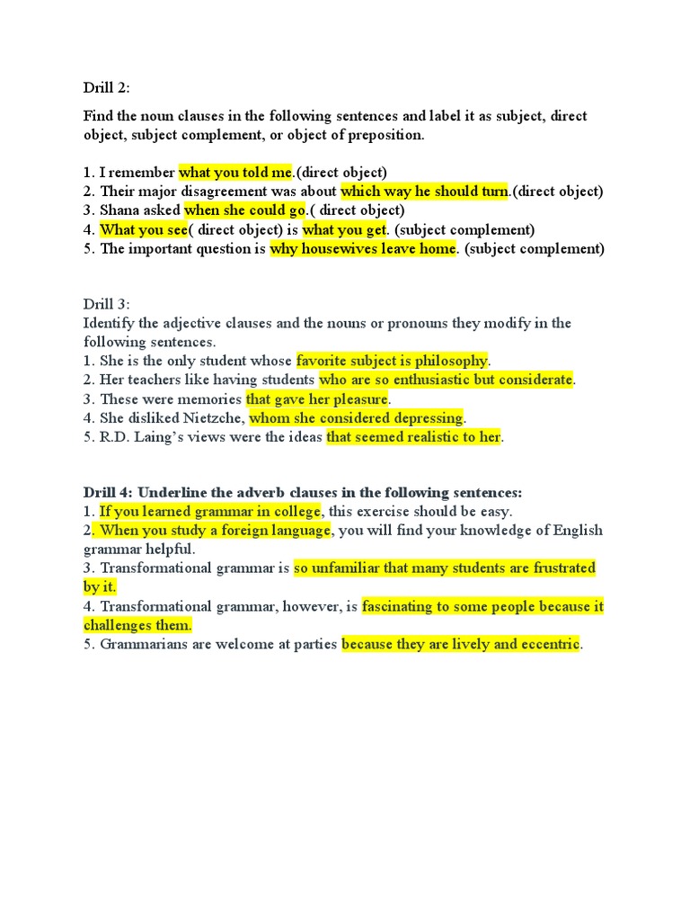 Drill 4 Underline The Adverb Clauses in The Following Sentences PDF