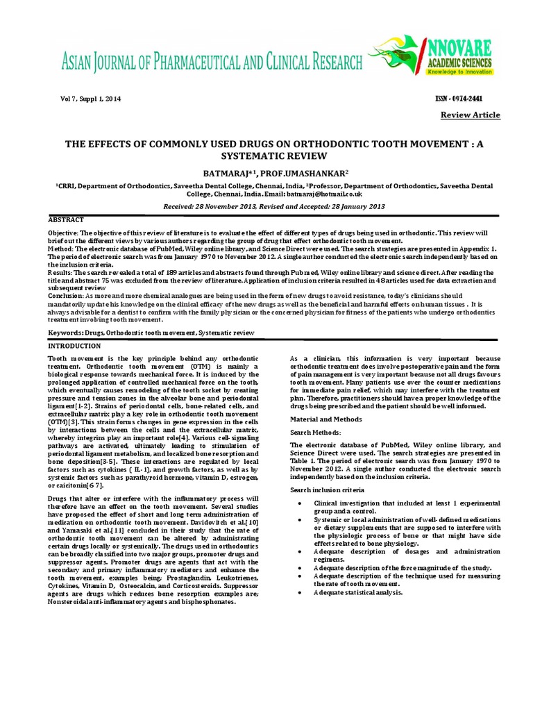Effects of Drugs on Tooth Movement | PDF | Nonsteroidal Anti ...