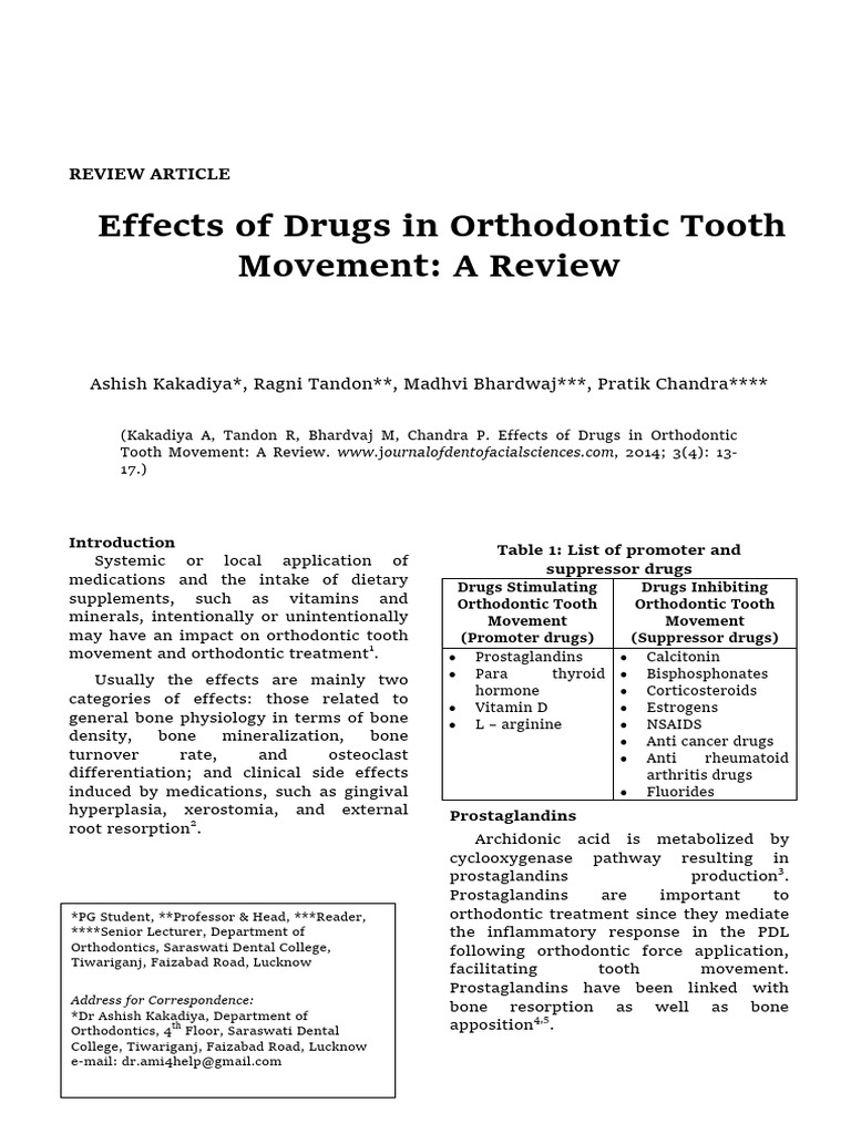 Drug Effects on Orthodontic Tooth Movement | PDF | Bone | Clinical Medicine