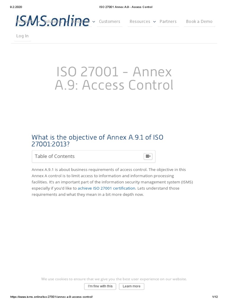 ISO 27001 Annex A.9 - Access Control PDF | PDF | Information Security ...