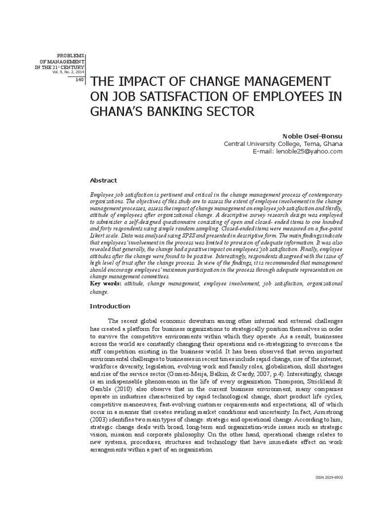 The Impact of Change Management On Job Satisfaction of Employees in ...