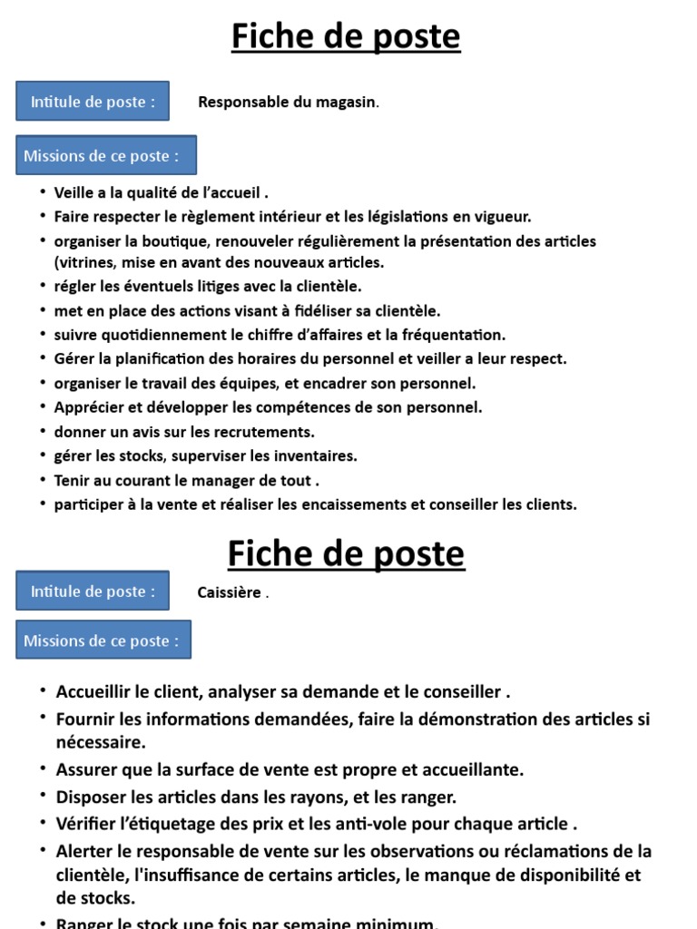 Fiche De Poste Pdf