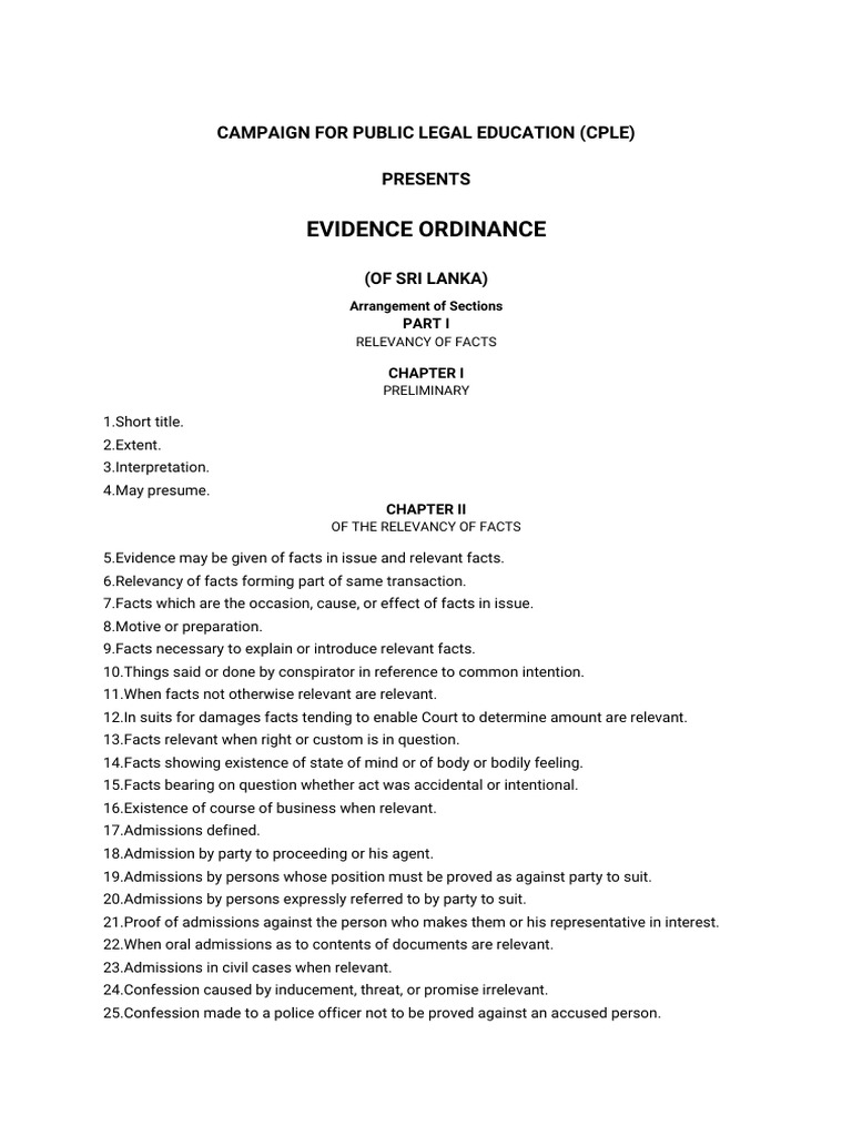 Evidence Ordinance Consolidated Upto 2005 | PDF | Evidence (Law) | Evidence