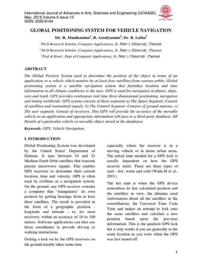 GPS Technology for Vehicle Navigation | PDF | Global Positioning System ...