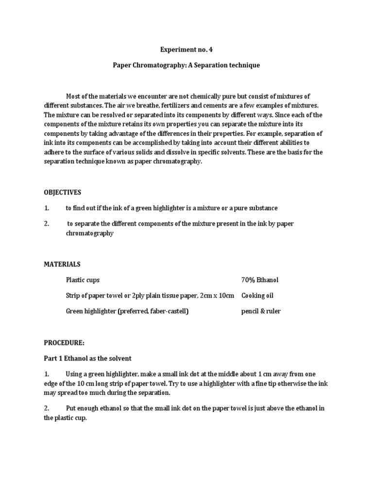 Paper Chromatography Experiment Guide | PDF | Chromatography | Mixture