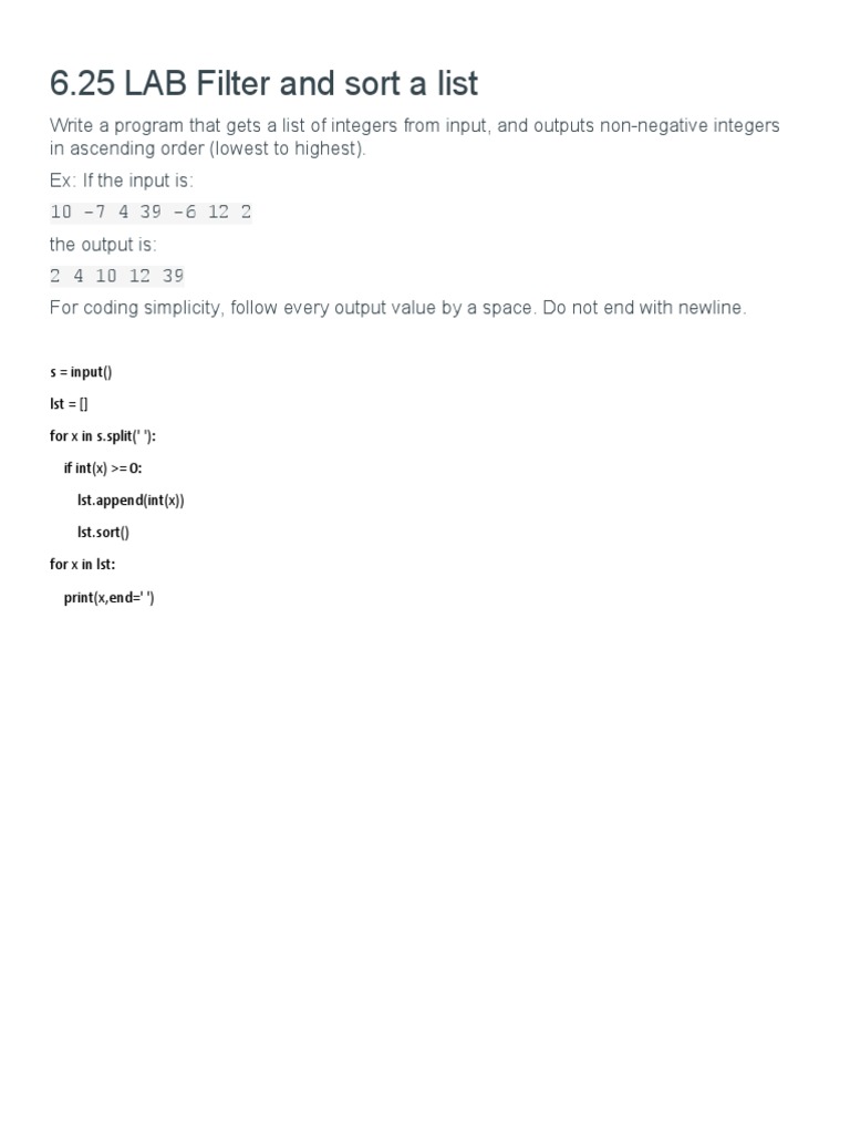 6.25 LAB Filter and Sort A List | PDF