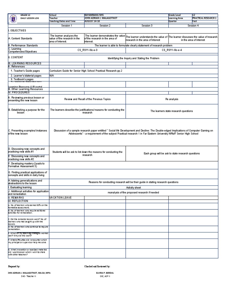 Grade 12 Practical Research Lesson Plan | PDF | Learning | Teachers