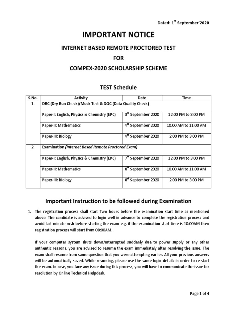 COMPEX-2020 Remote Proctored Test Guide | PDF | University And College ...