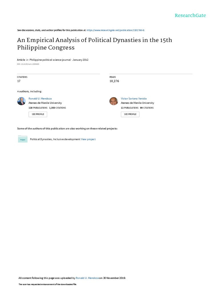 An Empirical Analysis of Political Dynasties in The 15th Philippine ...