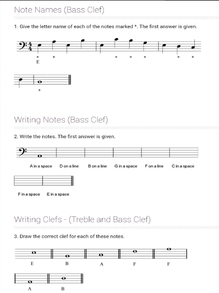 Bass Clef Exercises | PDF