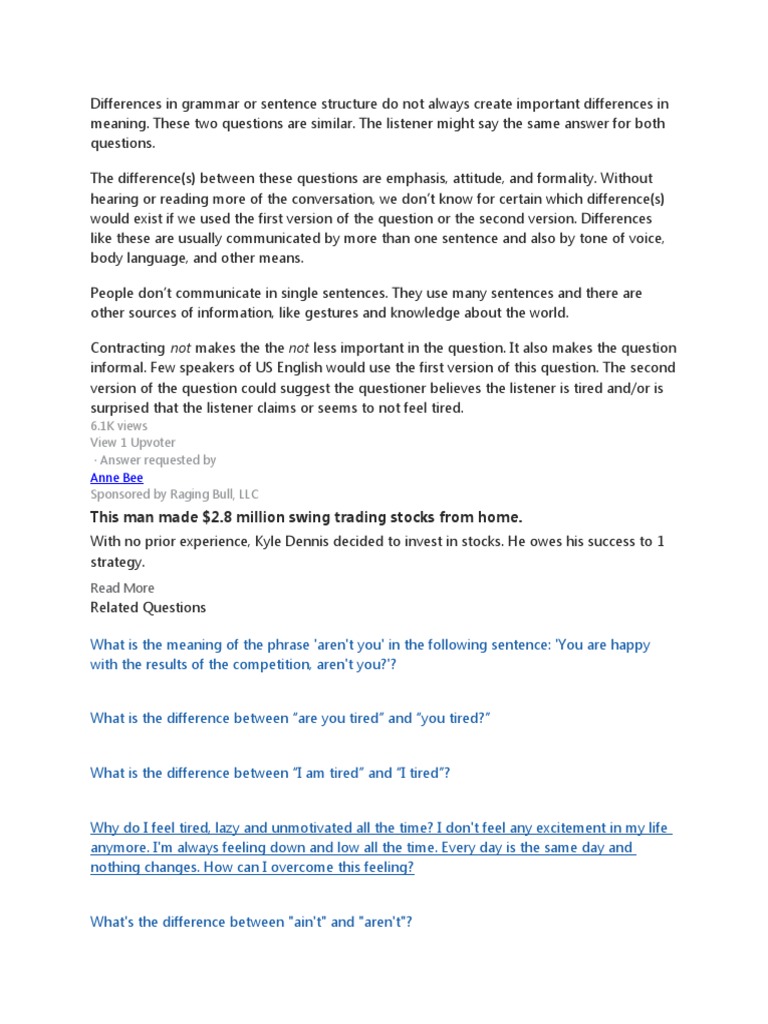 Understanding Question Variations in English | PDF | Self-Improvement ...