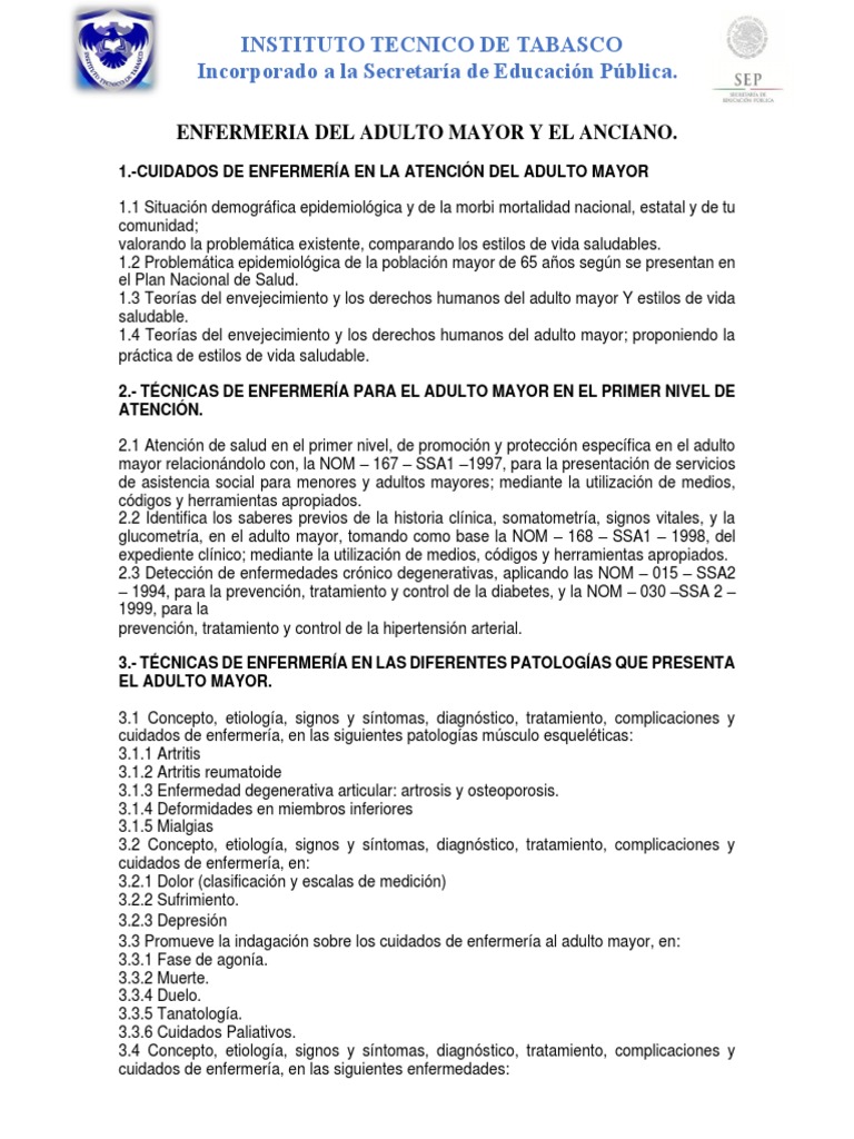 Cuidados de Enfermería en Adultos Mayores | PDF | Vejez | Condicion cronica
