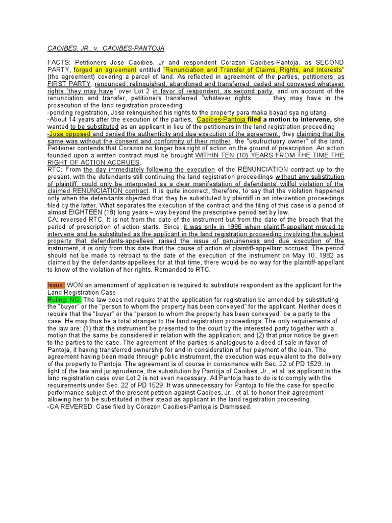 Caoibes vs caoibes pantoja pdf lawsuit private law