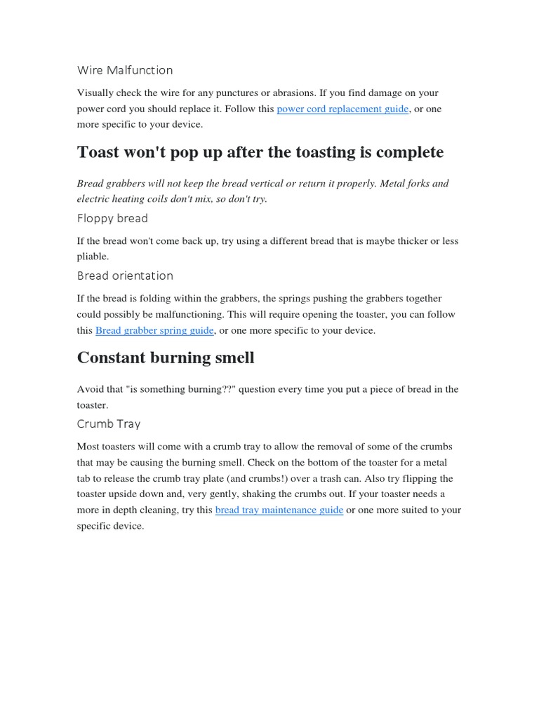 Toast Won't Pop Up After The Toasting Is Complete Wire Malfunction PDF