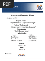 Department of Computer Science Assignment # 1 Subject Name: Topic of Assignment: "Project Interview and Questionnaire" Submitted To