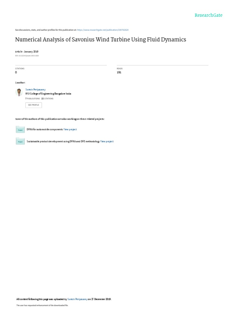 Numerical Analysis of Savonius Wind Turbine Using Fluid Dynamics | PDF ...