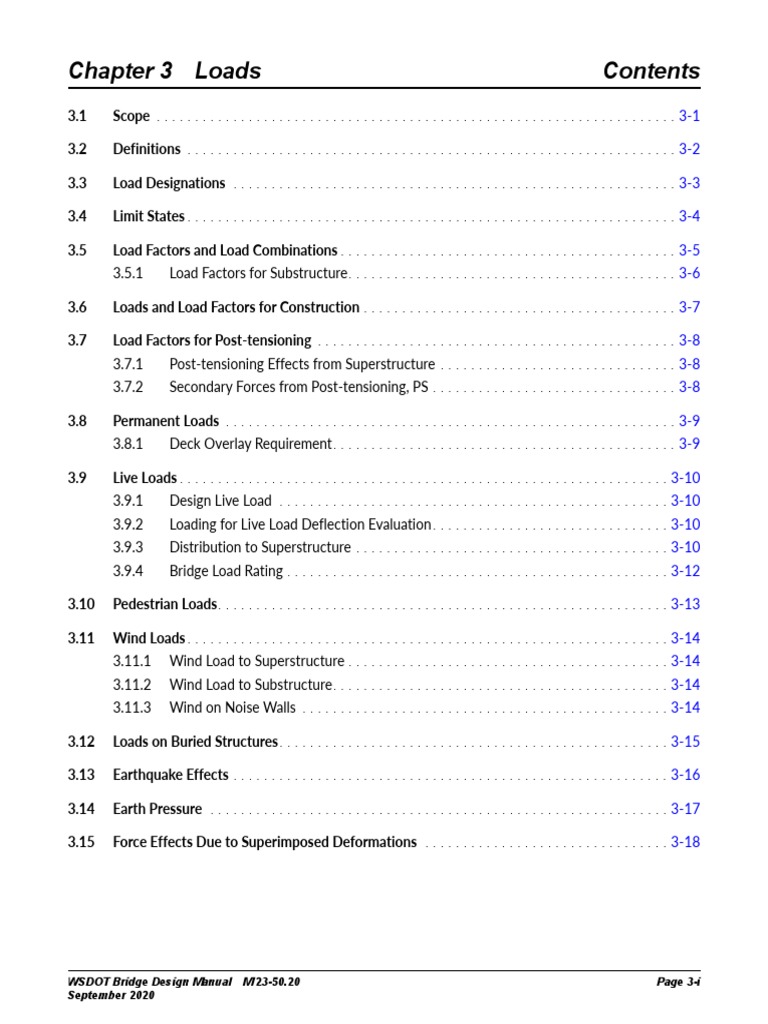Chapter 3 Loads WSDOT Bridge Design Manual M 2350.20 Page 3I September 2020 PDF Beam