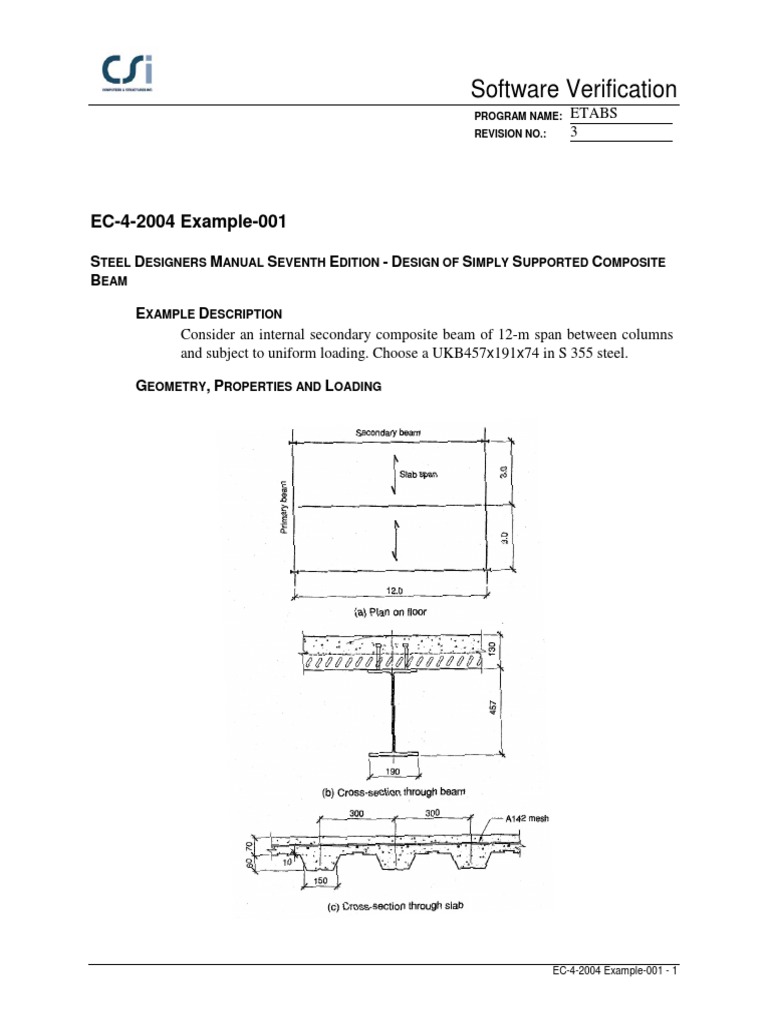 ETABS Software Verification for Composite Beam | PDF | Beam (Structure ...